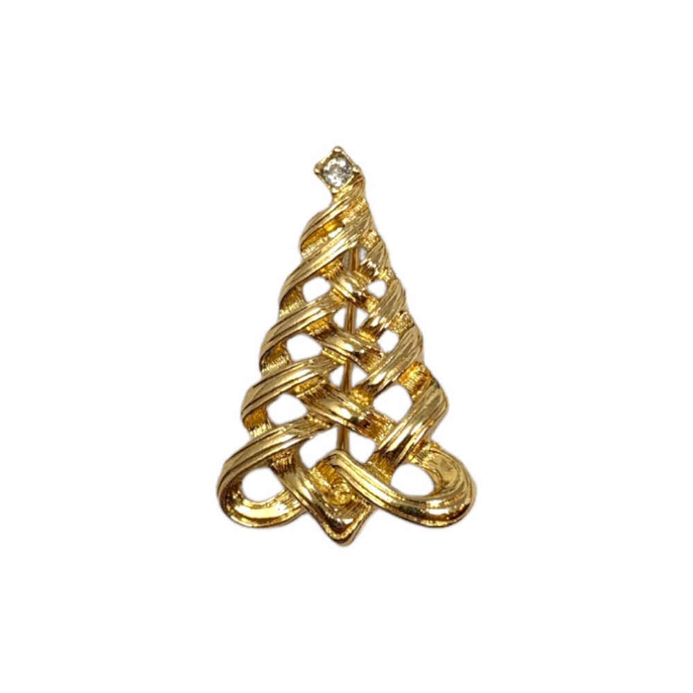 Vintage Avon Christmas Tree Brooch PIn Gold Tone Signed